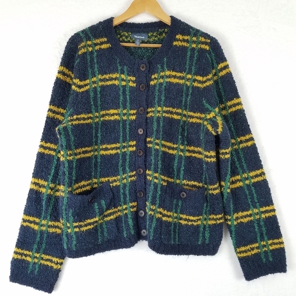 Modcloth Green Plaid Boucle Cozy Yarn Cardigan Sweater 1X - Picture 1 of 10